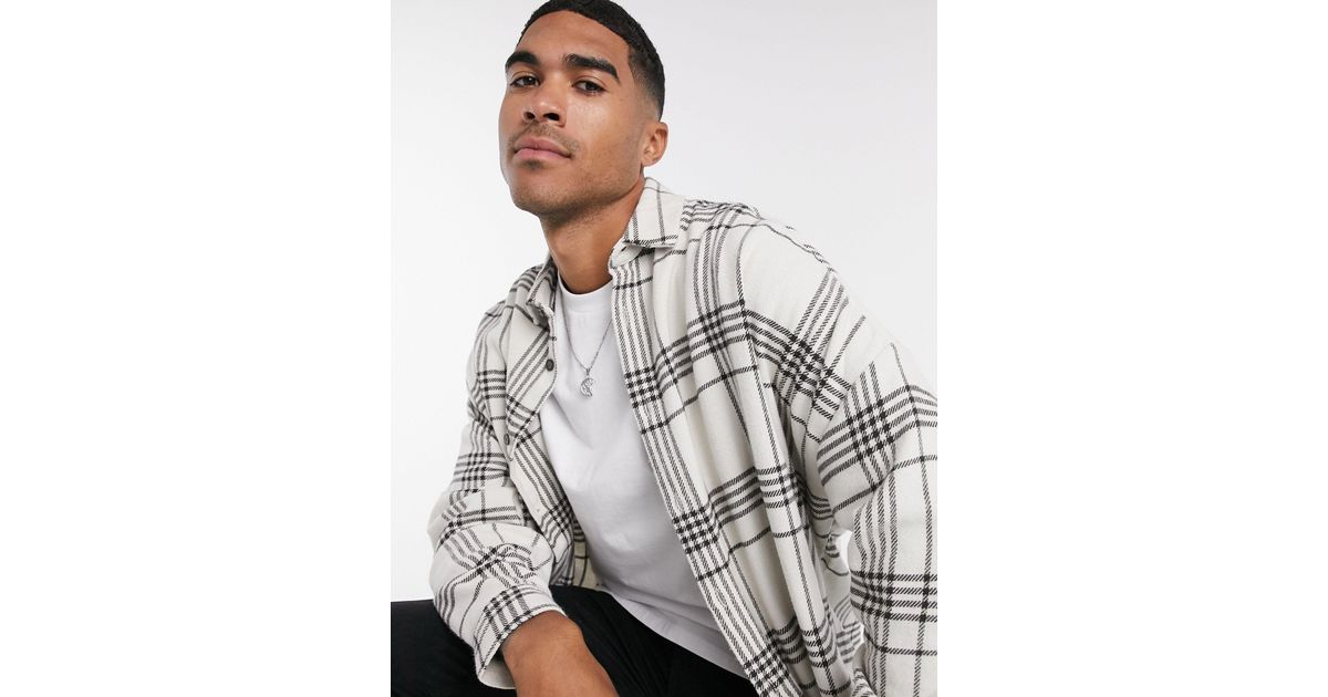 ASOS Brushed Flannel Extreme Oversized Check Shirt in Gray for Men | Lyst