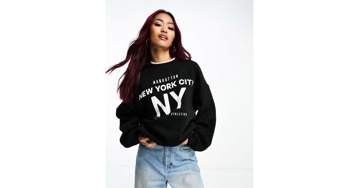 Bershka 'nyc' Oversized Sweatshirt in Black | Lyst