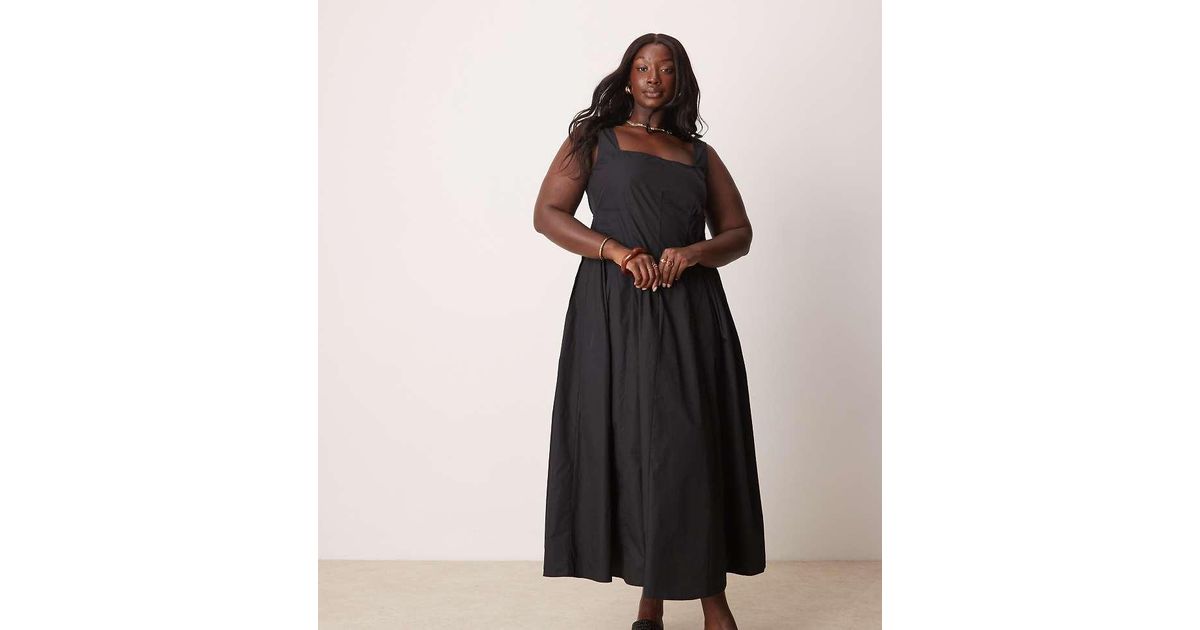 ASOS Asos Design Curve Scoop Neck Pleat Waist Maxi Dress in Black | Lyst UK