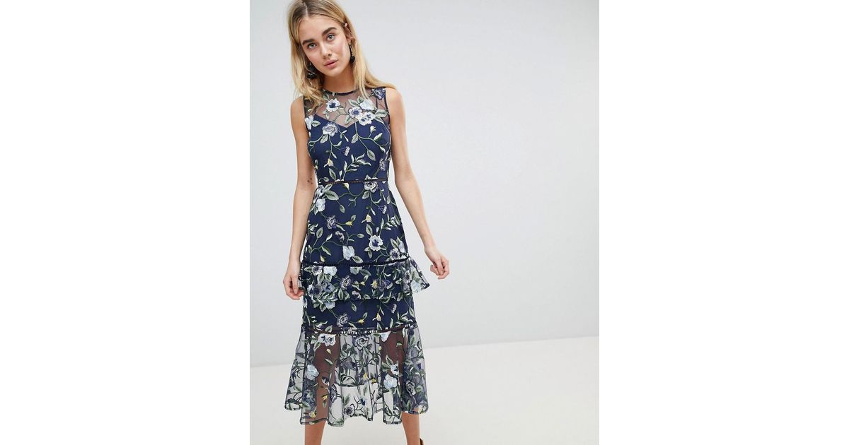 warehouse chiffon tiered maxi dress