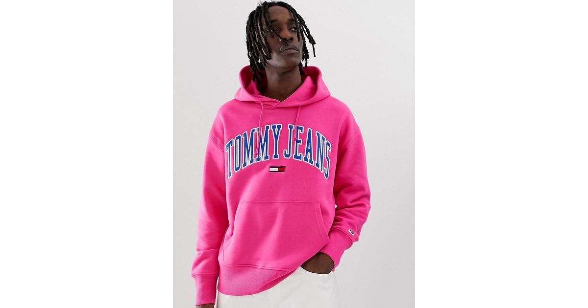 Sudadera holgada rosa con capucha de estilo universitario Tommy Hilfiger de  Denim de color Rosa para hombre | Lyst