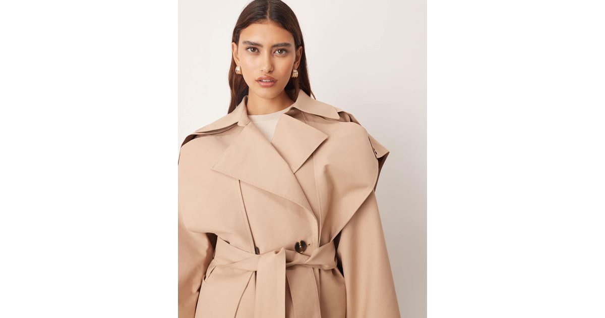 ARRANGE Double Breasted Cropped Trench Coat With Cape Detail in