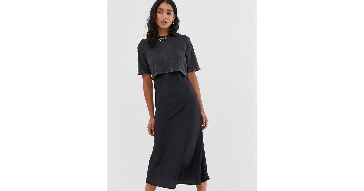 allsaints benno tee slip midi dress