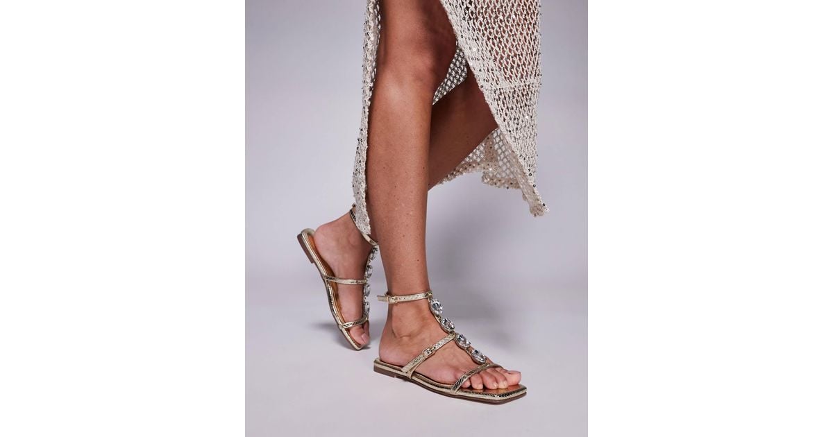 SIMMI Simmi London Azura Embellished Strap Tie Detail Flat Sandals
