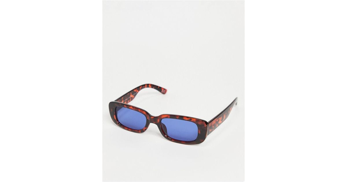 Blue & Black Striped Chunky Rectangle Sunglasses