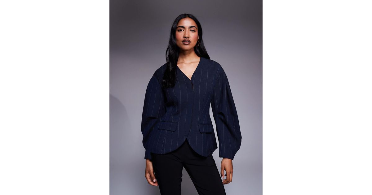 River Island Pinstripe Cocoon Sleeve Blazer in Blue | Lyst