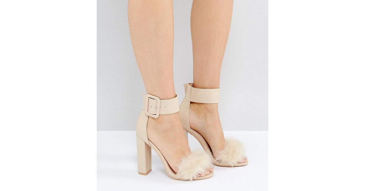 faux fur block heel sandals