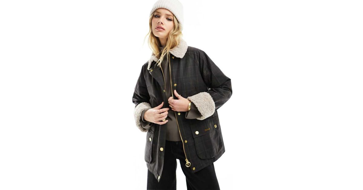 Barbour Swainby Wax Jacket With Teddy Collar in Black Lyst UK