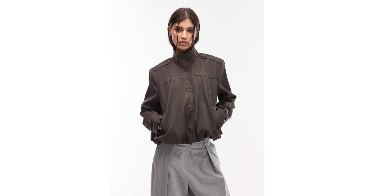 ASOS Tailored Funnel Neck Tab Detail Jacket in Brown | Lyst UK