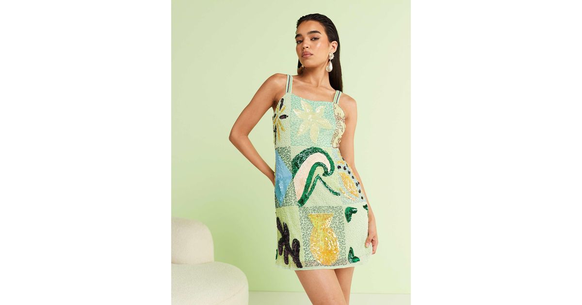 River Island Embellished Mini Shift Dress in Green | Lyst Canada