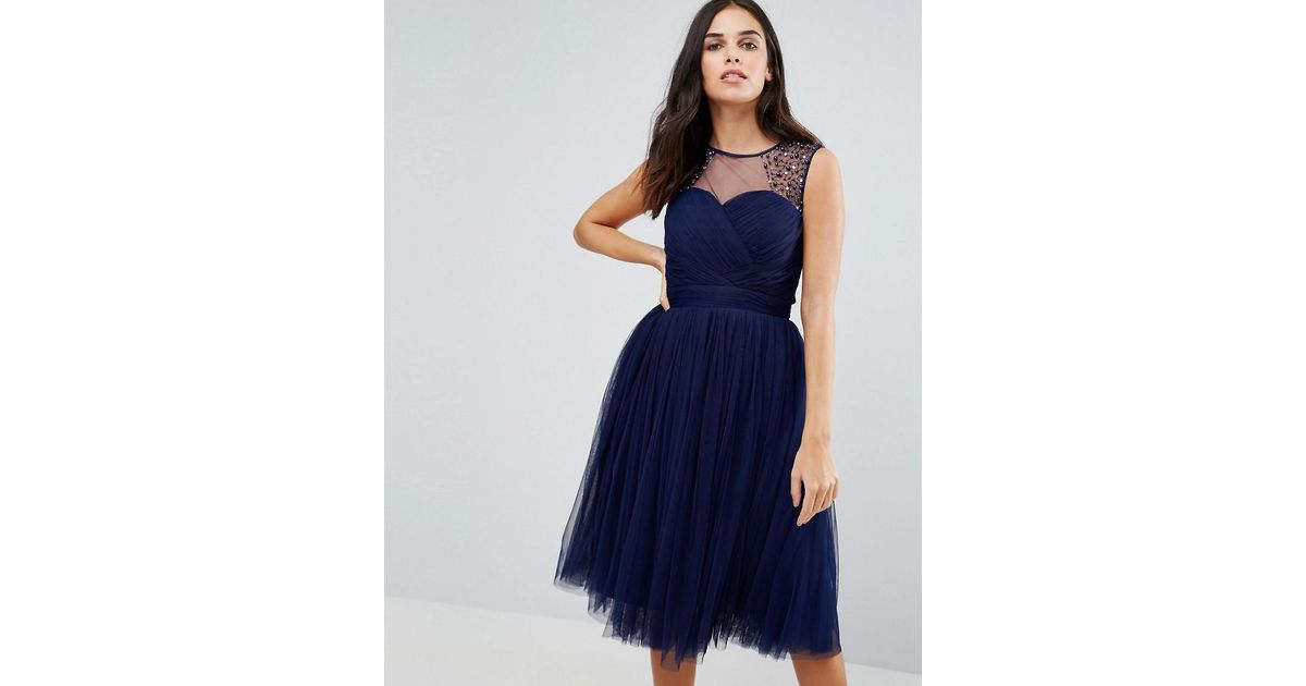 little mistress navy embellished dress