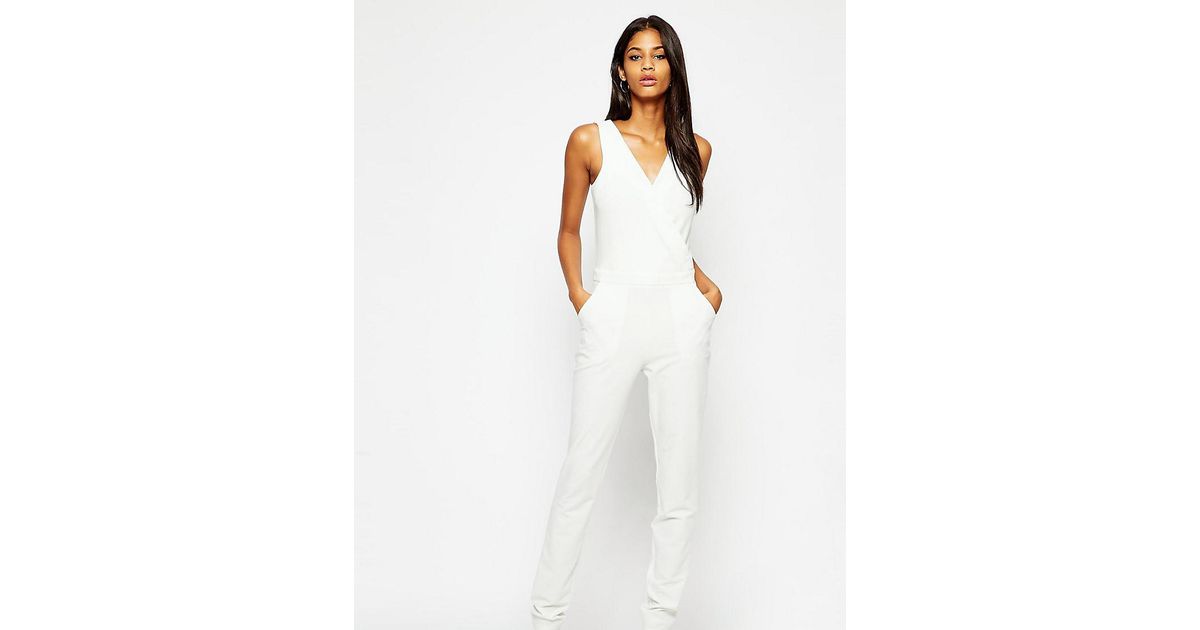 ASOS Exclusive Wrap Front Jumpsuit in White - Lyst