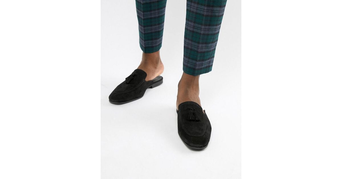 Asos Backless Mule Loafer In Black Suede With Tassels For Men Lyst Uk 8242