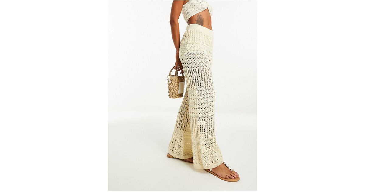 Mango Wide Leg Crochet Beach Trousers in Natural Lyst
