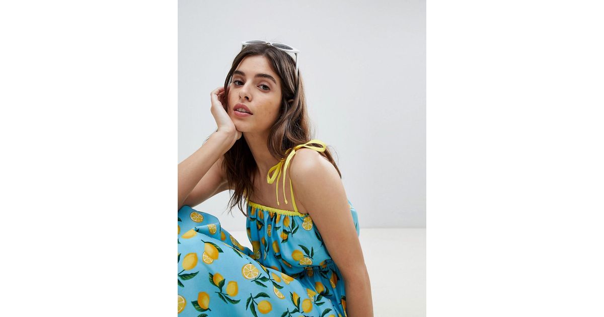 Vero Moda Lemon Printed Beach Dress in Blue - Lyst