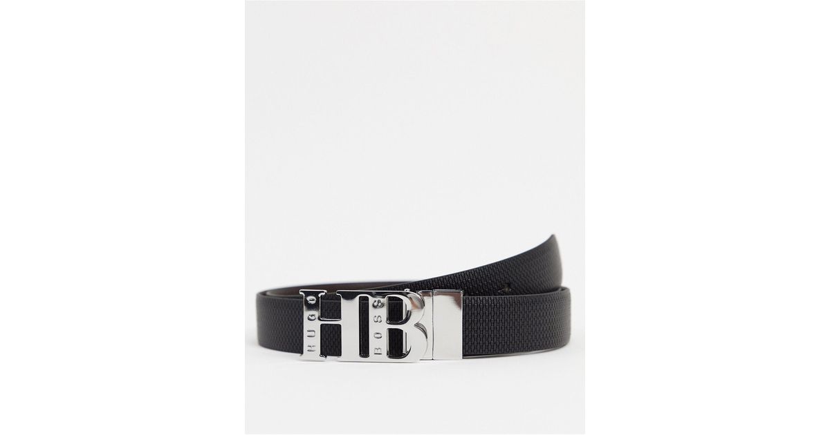 BOSS Icon Hb Textured Leather Belt in Black for Men Lyst UK