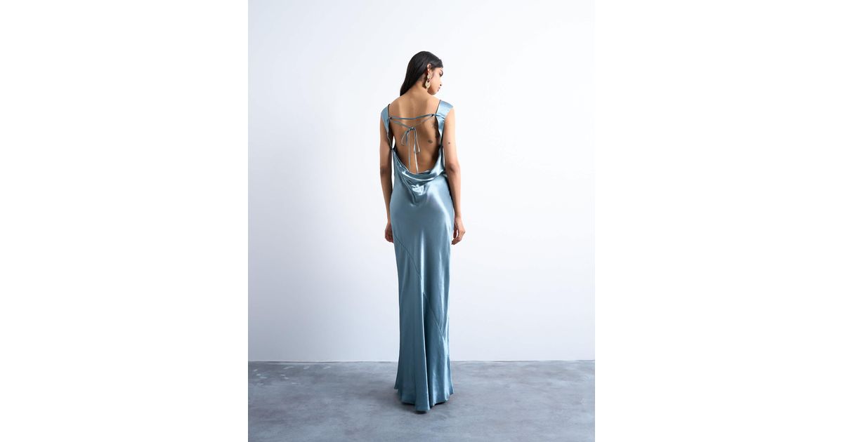 TOPSHOP Open Back Satin Midi Dress in Blue | Lyst