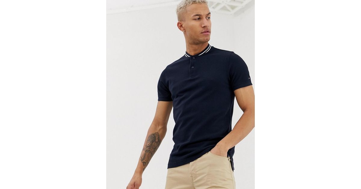 tommy hilfiger baseball collar slim polo shirt