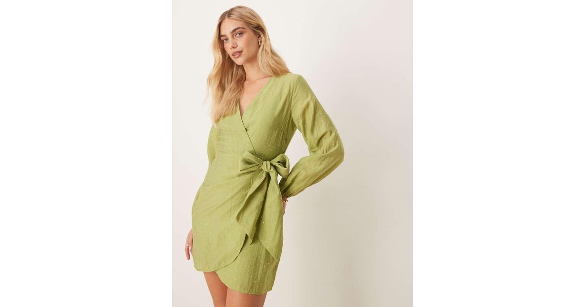 Never Fully Dressed Hotfix Wrap Mini Dress in Green | Lyst UK