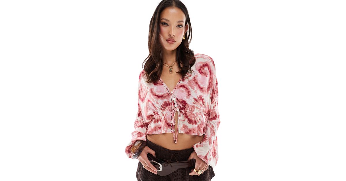 Stradivarius Cropped Tie Detail Shirt in Red | Lyst