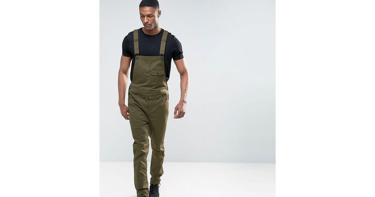 ASOS Tall Slim Chino Overalls In Khaki in Green for Men | Lyst