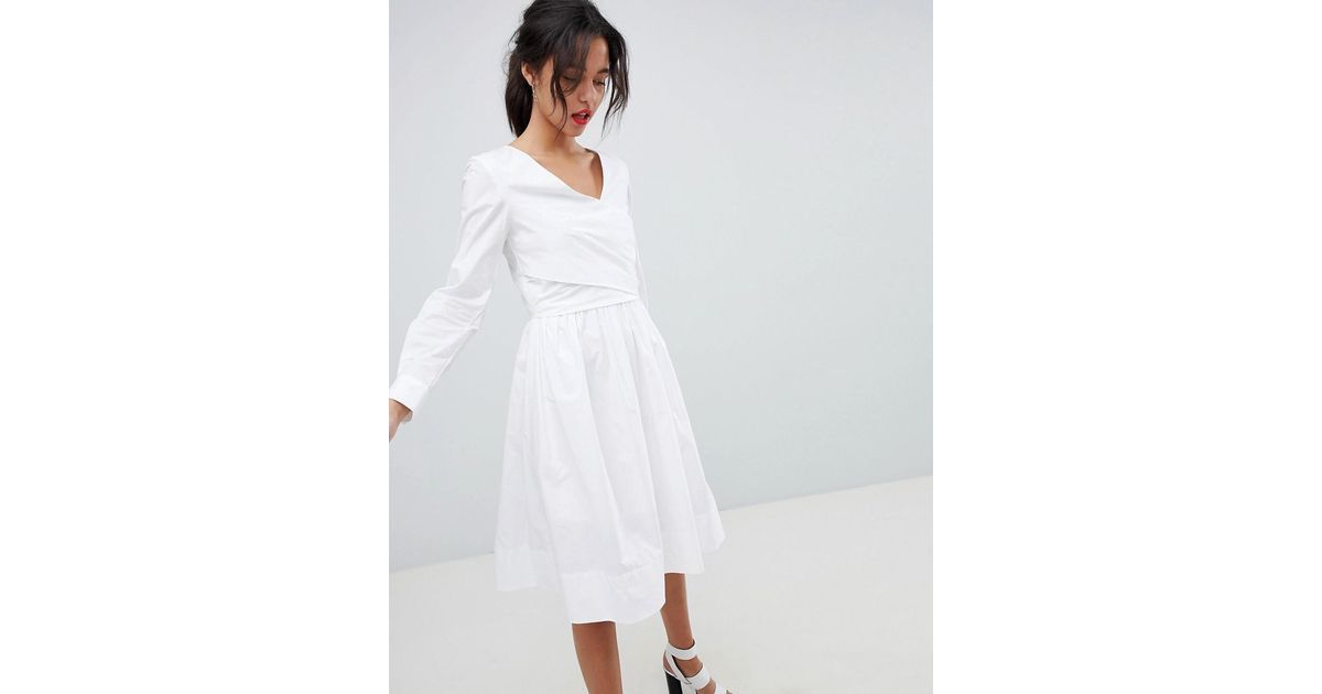 long sleeve wrap dress white