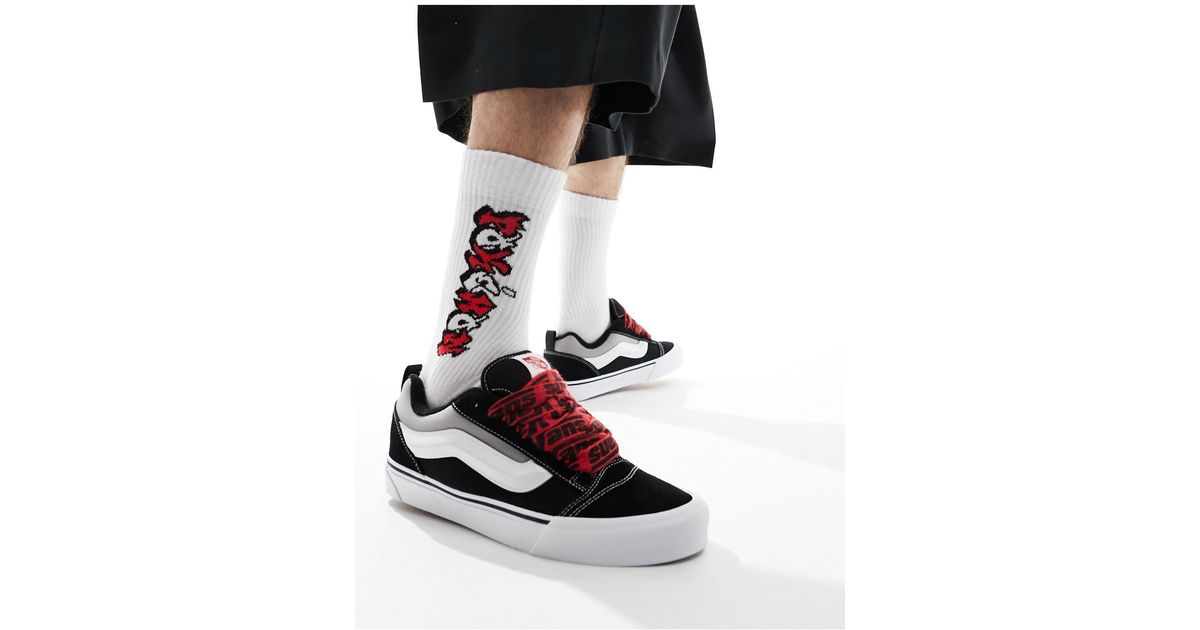 Vans Knu Skool Trainers With Red Interest Laces in Black Lyst