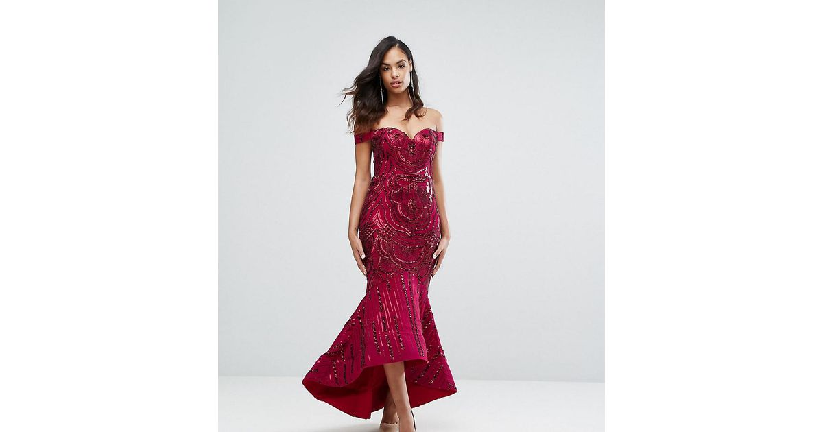 bariano off shoulder sweetheart sequin maxi dress