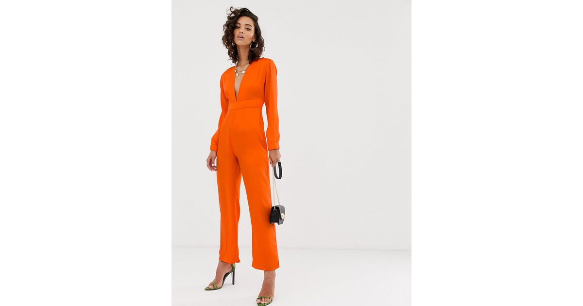 NA-KD Jumpsuit Met Diepuitgesneden V-hals in het Oranje Lyst NL