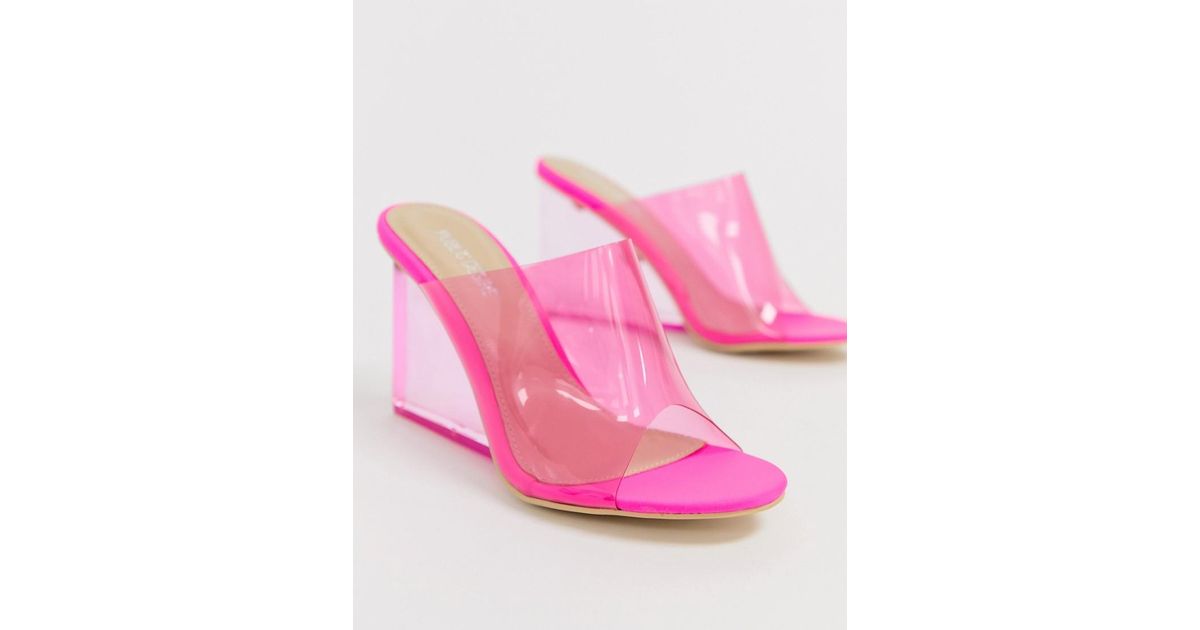 maliboo clear perspex mule with wedge heel