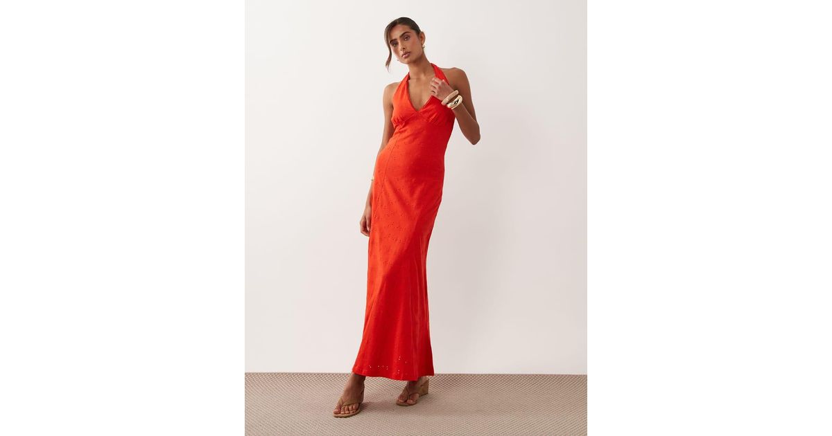 asos red broderie dress ASOS DESIGN broderie cami mini dress in red
