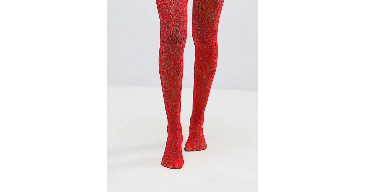 ASOS Floral Lace Mesh Tight in Red