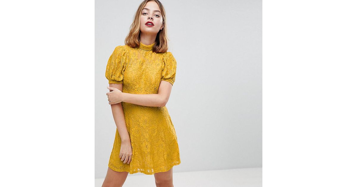 yellow lace dress asos