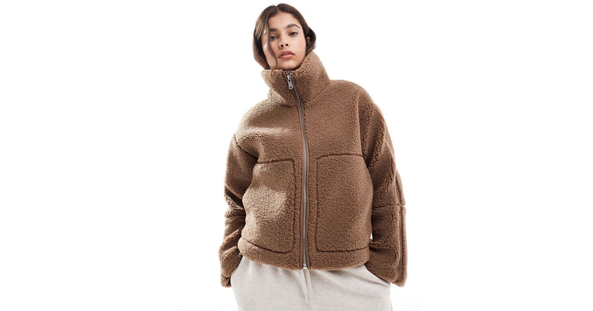 ONLY Slouchy Teddy Jacket in Brown | Lyst