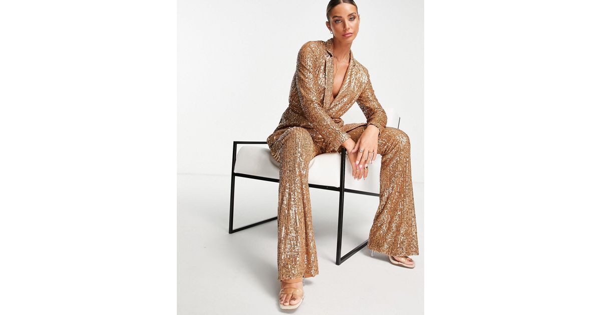 gold sequin trouser suit