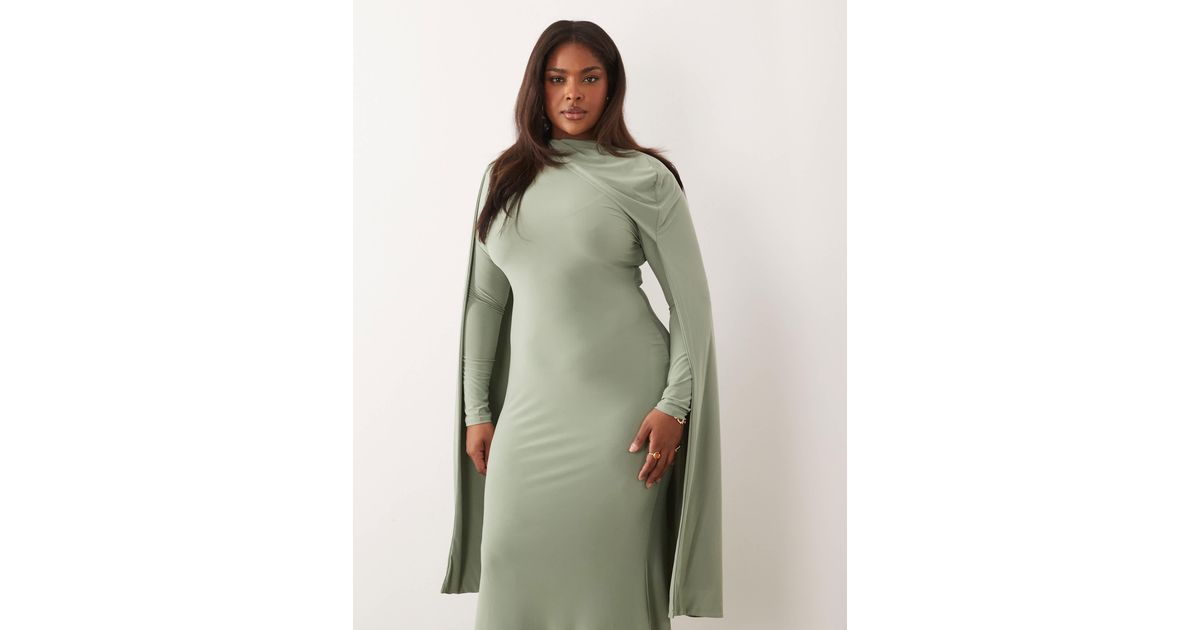 ASOS Asos Design Curve Slinky Long Sleeve Maxi Dress With Extreme Cape ...