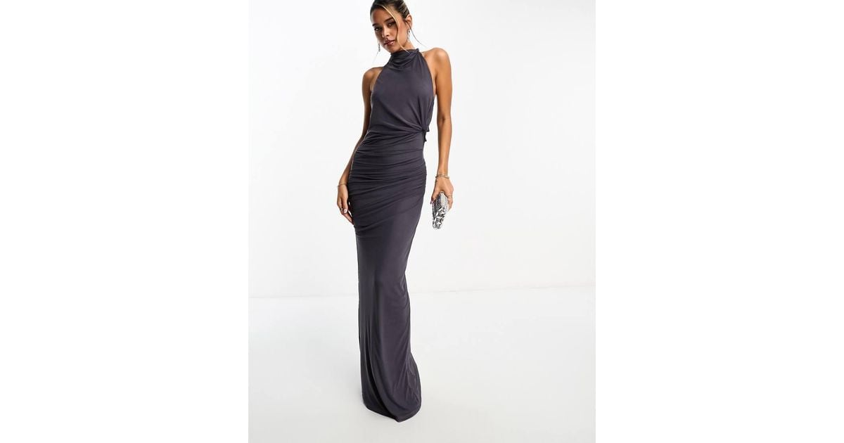 ASOS Mesh Twist Bust Detail Halter Maxi Dress With Tie Back Neck in ...