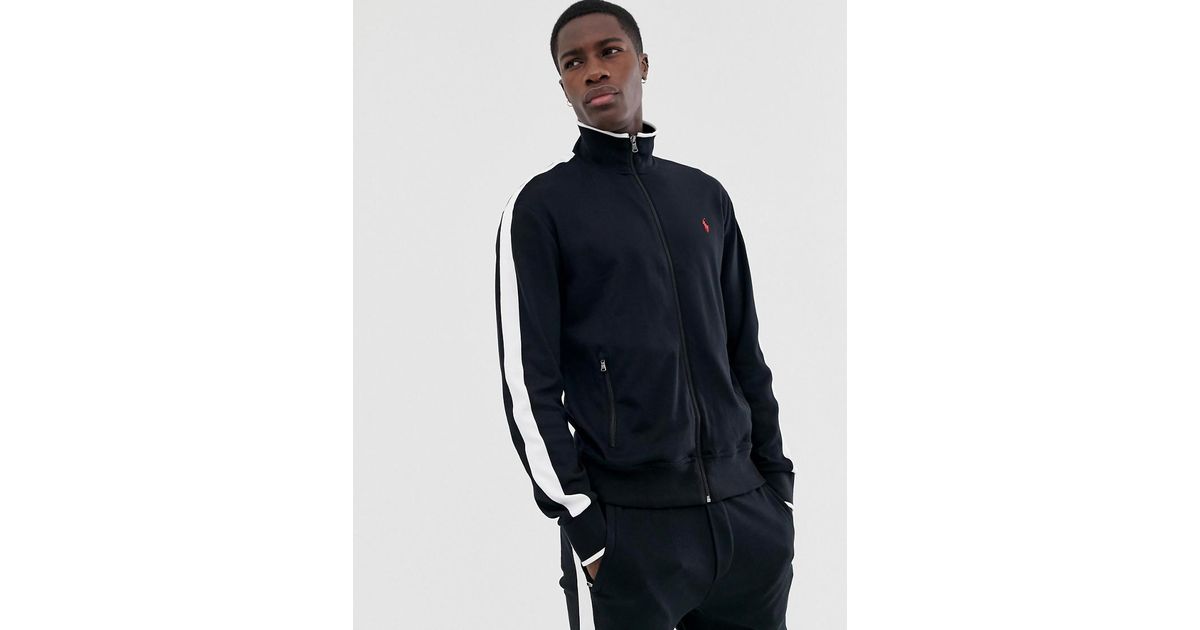 Polo Ralph Lauren Cotton Track Jacket With Side Tape in Black for Men - Lyst