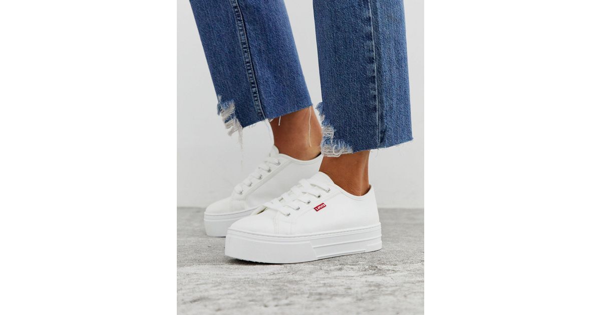 Levi's Faux Leather Flatform Lace Up Trainer in Blue | Lyst