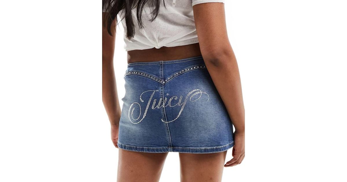 Juicy Couture Diamante Stretch Denim Micro Skirt in Blue Lyst UK