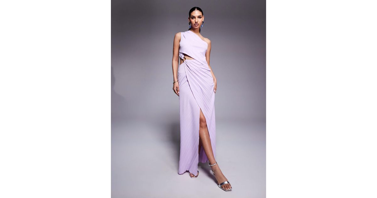 asos one shoulder pleated dress ASOS Pleated Maxi Dress With Asymmetric One Shoulder And Twist Skirt in Purple