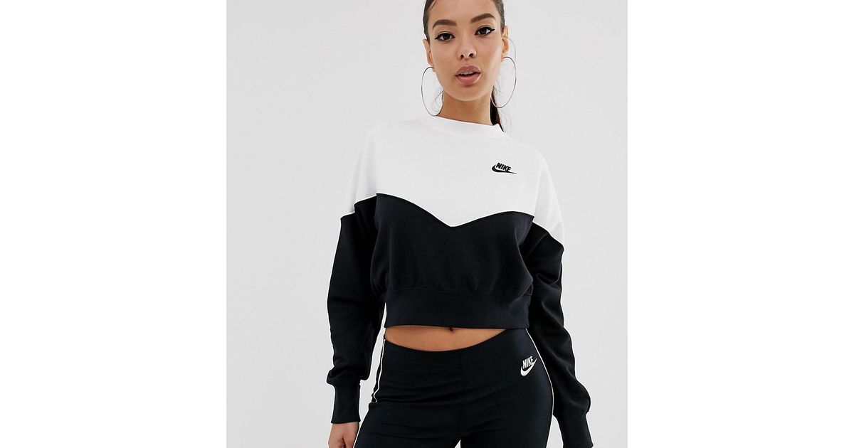 Nike Heritage Black And White Color Block Sweatshirt | Lyst