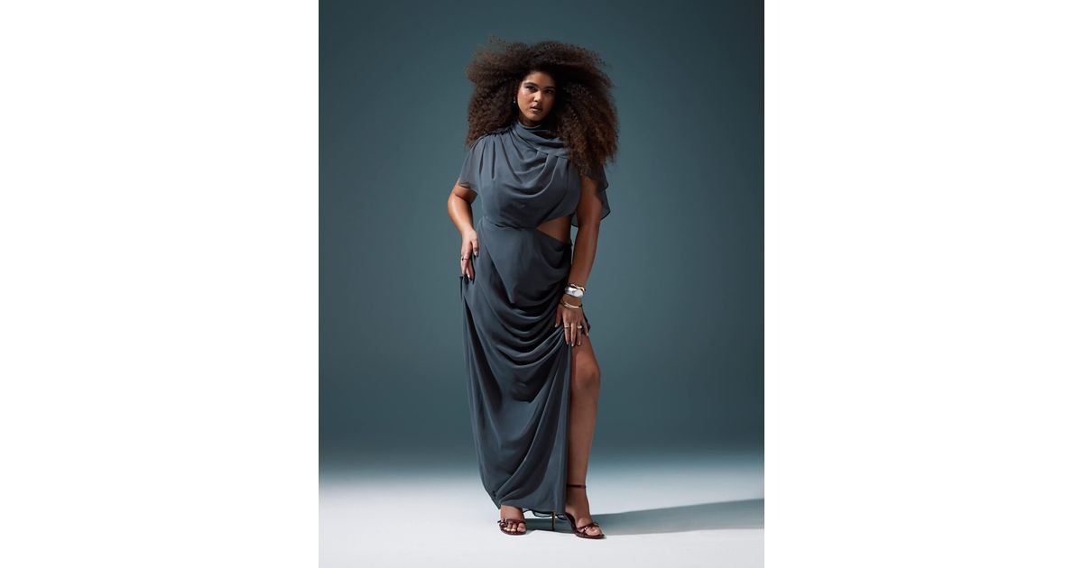 ASOS Asos Design Curve Draped Cap Sleeve Maxi Dress With Cut Out in ...