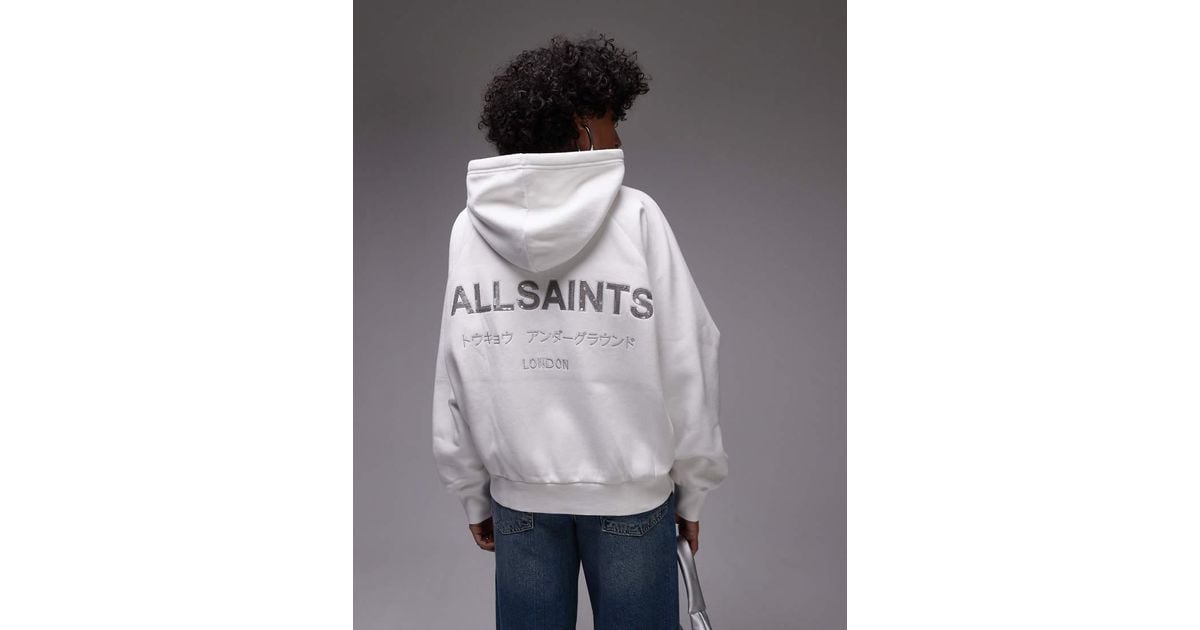 AllSaints Talon Underground Sequin Logo Hoodie in Grey Lyst UK
