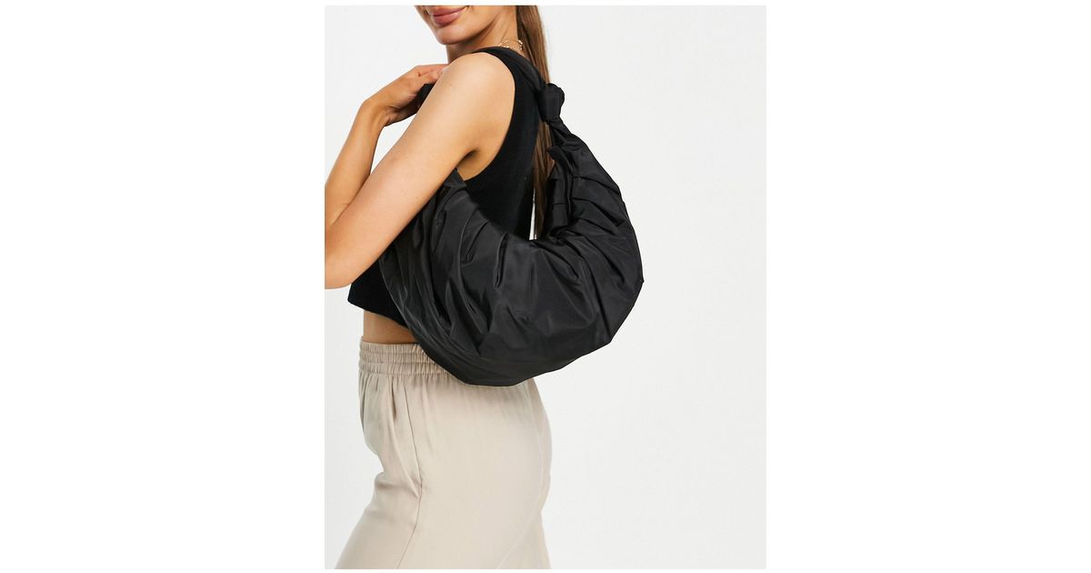Mango Recycled Polyester Ruched Croissant Shoulder in Black Lyst