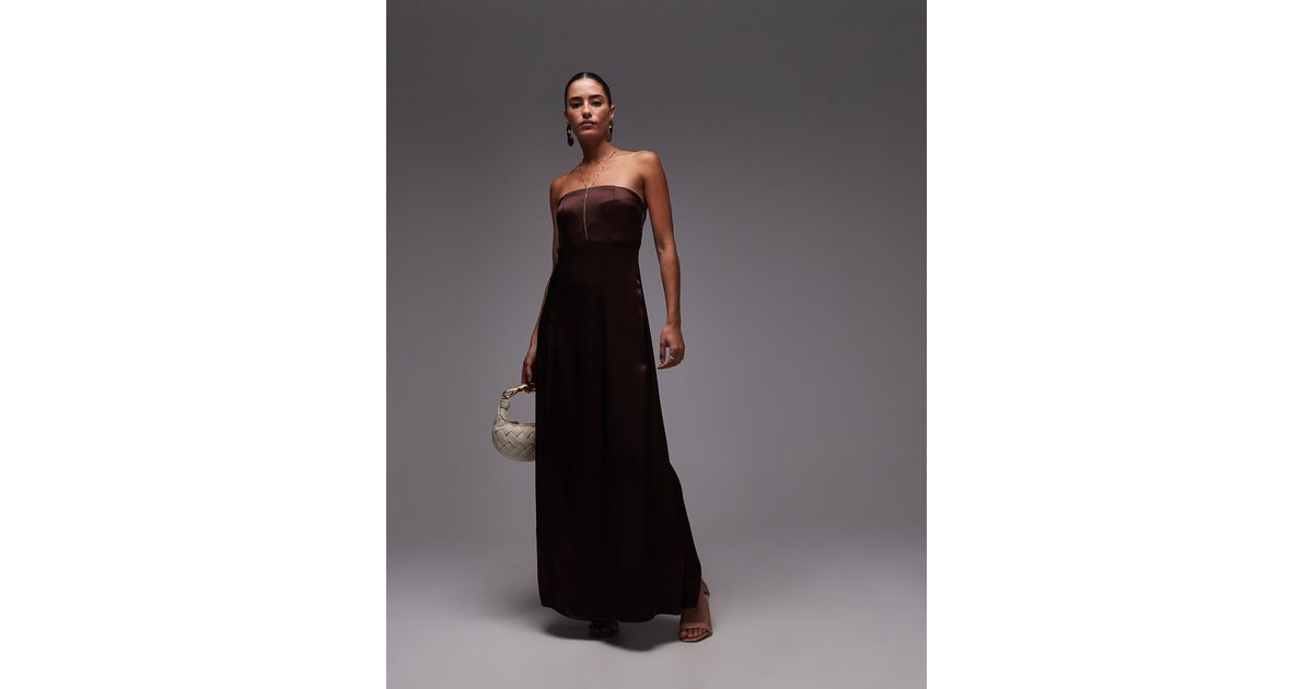 TOPSHOP Satin Bandeau Midi Dress in Gray | Lyst