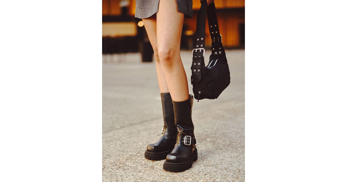 ASOS Black Conquest Premium Leather Harness Biker Boots