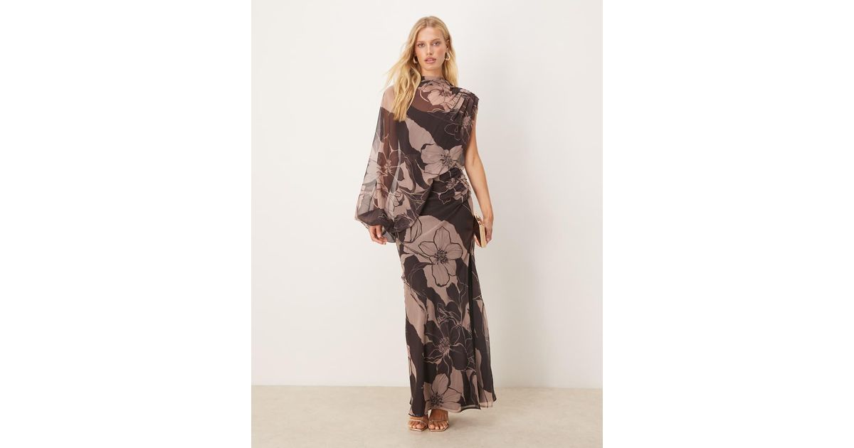 Dynasty | Dark Green Asymmetric-Neck Maxi Dress With Ruched Detailing And Front High-Split