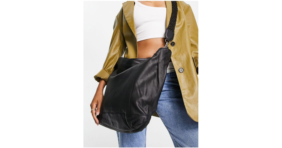 Urbancode Leather Slouchy Shoulder Bag in Black Lyst