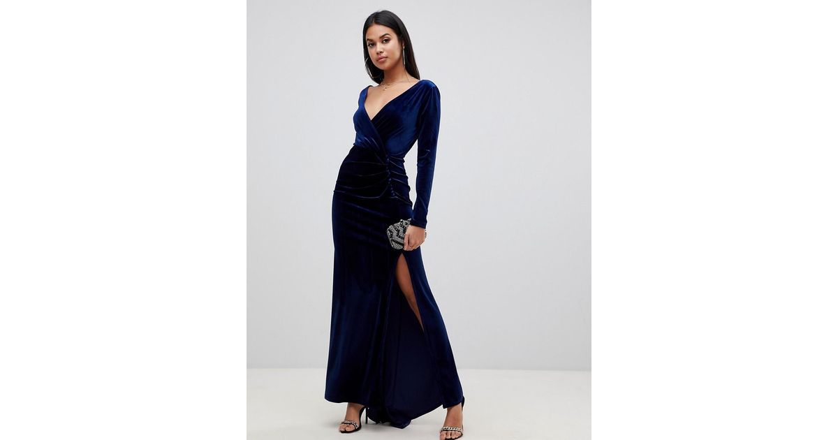 tfnc velvet maxi wrap dress in navy